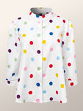 xakxx Three-Quarter Sleeves Polka-Dot Stand Collar Blouses&Shirts Tops