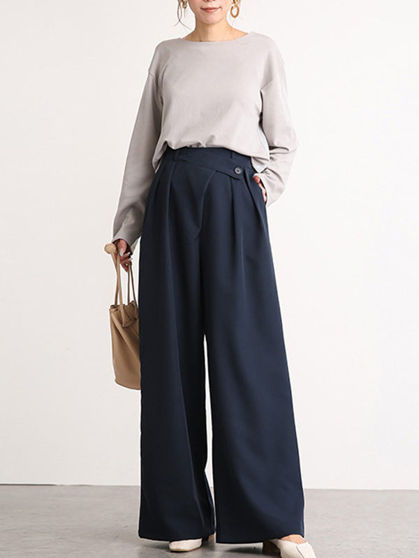 xakxx Casual Wide Leg Loose Solid Color Pants Bottoms