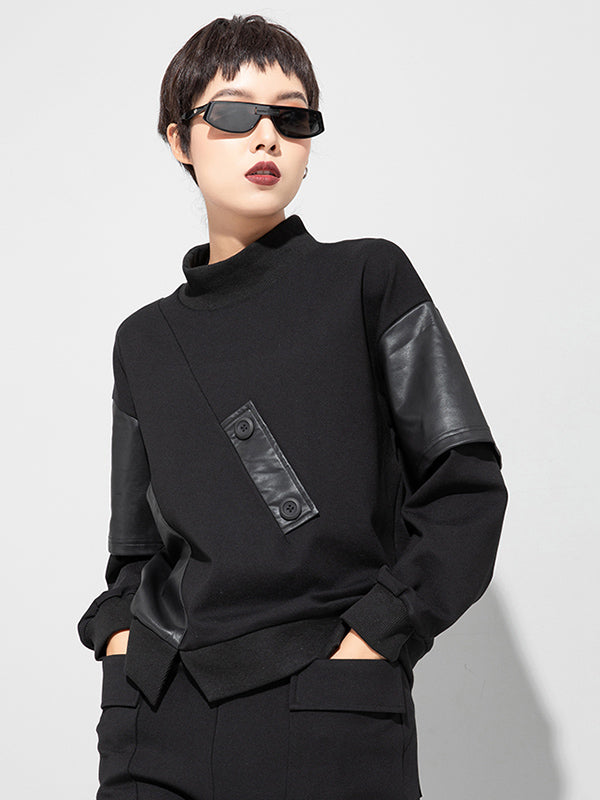 xakxx Thicken PU Split-Joint False-Two Asymmetric Sweatshirt