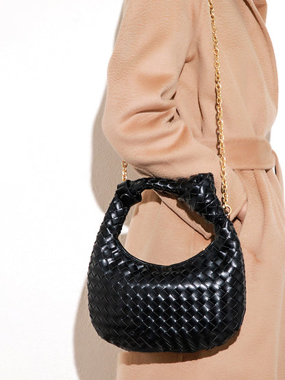 xakxx Chains Knot Solid Color Woven Zipper Crossbody Bags