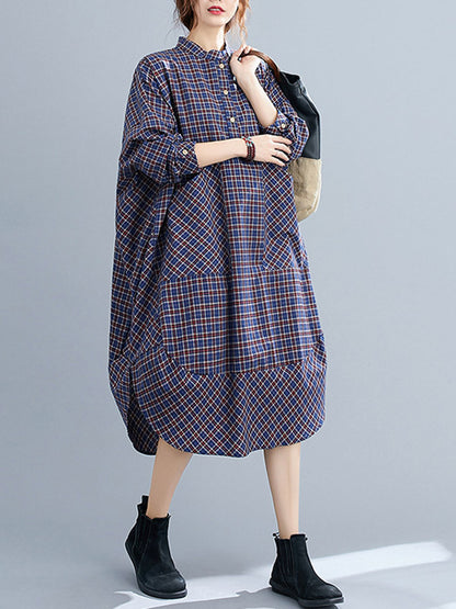 xakxx Vintage Plaid Irregularity Shirt Dresses