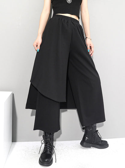 xakxx Irregularity Elastic Waist Wide Leg Solid Color Pants