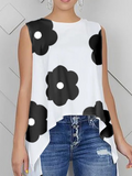 xakxx High-Low Loose Contrast Color Floral Printed Round-Neck Vest Top