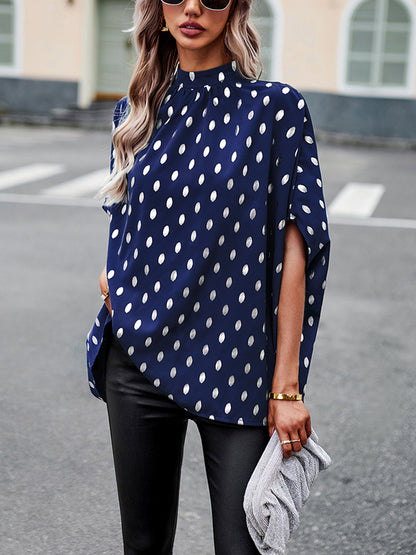 xakxx Loose Bandage Polka Dot Round-Neck Blouses&Shirts Tops