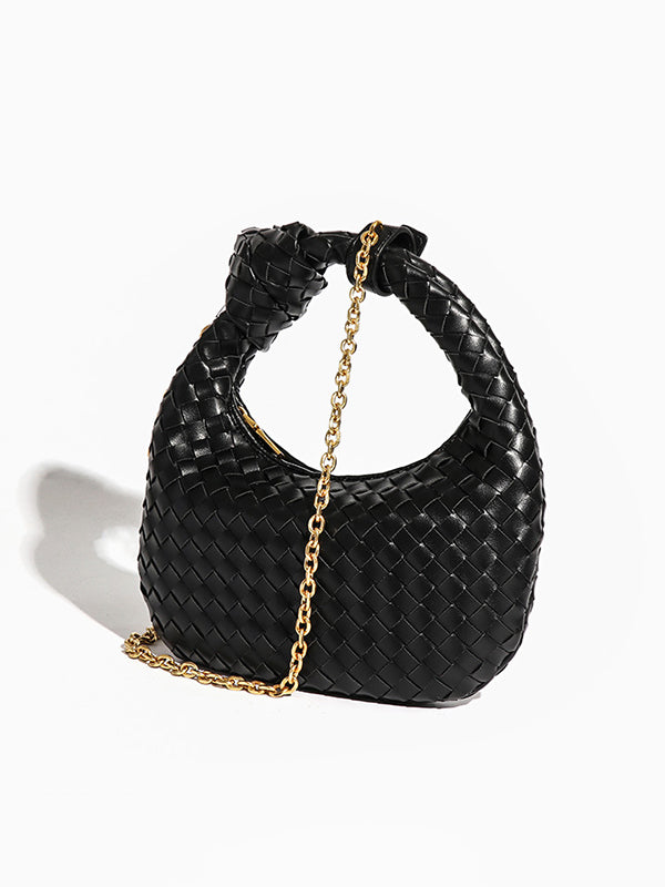 xakxx Chains Knot Solid Color Woven Zipper Crossbody Bags