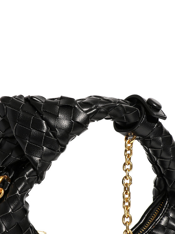 xakxx Chains Knot Solid Color Woven Zipper Crossbody Bags