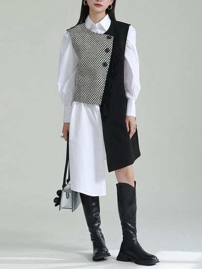 xakxx Sleeveless Asymmetric Buttoned Houndstooth Vest Outerwear