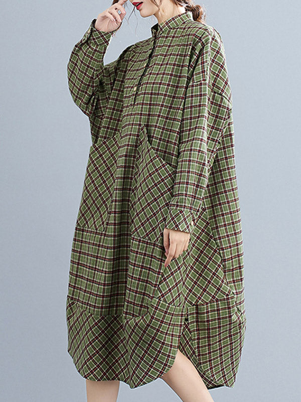 xakxx Vintage Plaid Irregularity Shirt Dresses