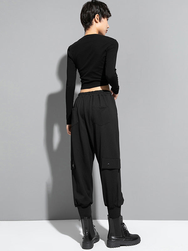 xakxx Loose Cool Solid Color Casual Harem Pants Bottoms