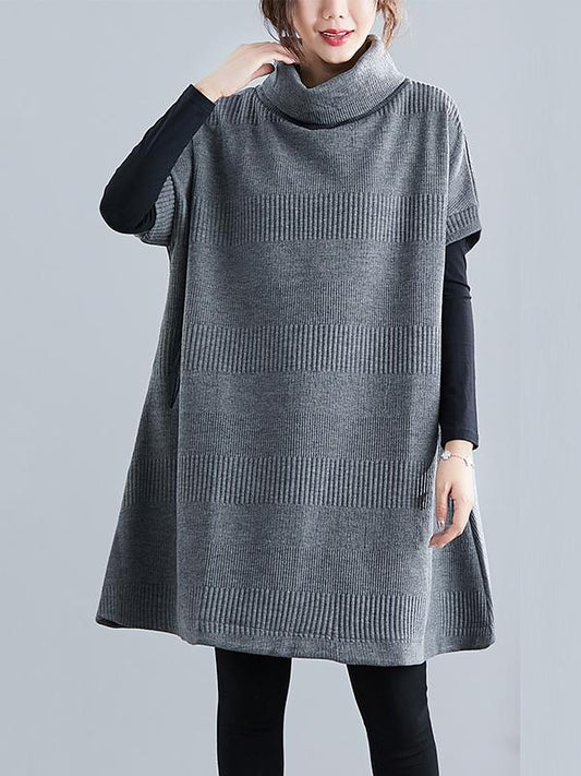 xakxx Casual Loose Short Sleeves Turtleneck Sweater Dress