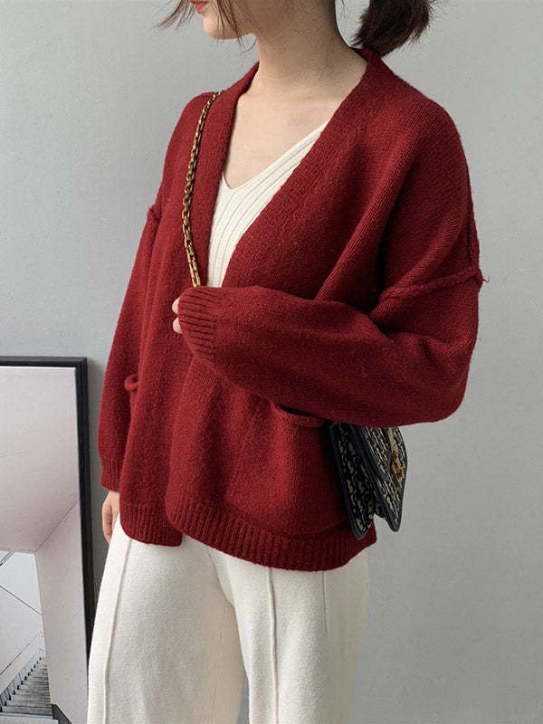 xakxx Urban Solid Color Long Sleeves Knitting Cardigans Outerwear