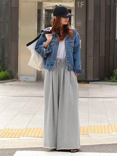 xakxx Loose Urban Gray Wide Leg Elastic Waist Pants