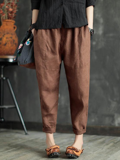 xakxx Loose Elastic Waist Ramie Cotton Pants