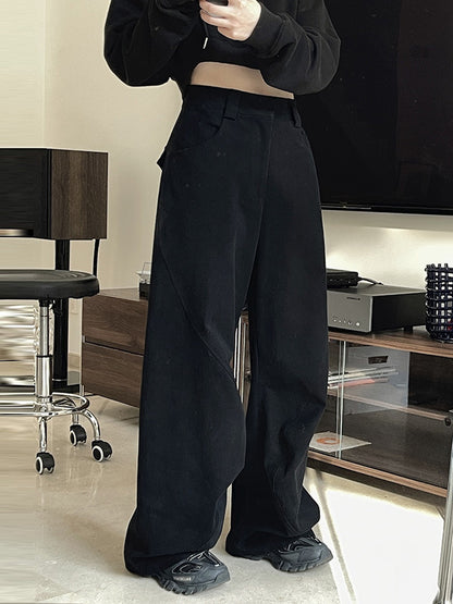 xakxx Simple Wide Leg Loose Solid Color Casual Pants Bottoms