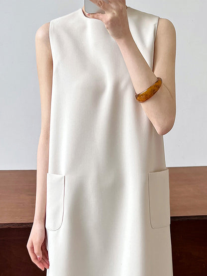 xakxx Loose Sleeveless Solid Color Round-Neck Midi Dresses