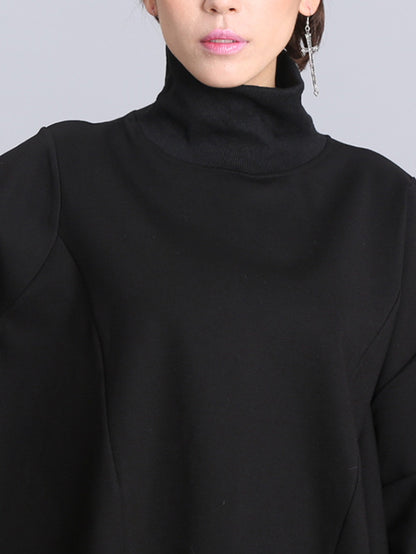 xakxx Solid Color Asymmetric High-Neck Loose Batwing Sleeve Sweatshirt