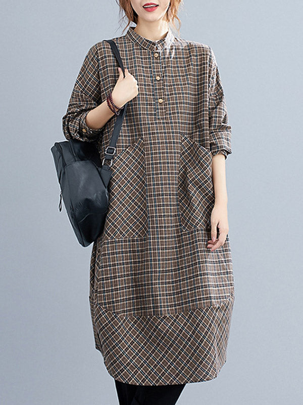 xakxx Vintage Plaid Irregularity Shirt Dresses