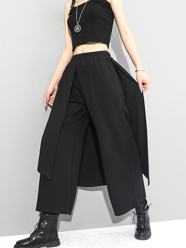 xakxx Irregularity Elastic Waist Wide Leg Solid Color Pants