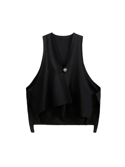 xakxx High-Low Loose Buttoned V-Neck Vest Outerwear