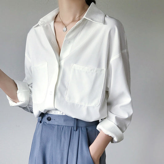 OL Style White Shirts for Women Turn-down Collar Pockets Women Blouse Tops Elegant Workwear Female Tops blusas femme  Autumn