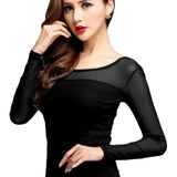 xakxx Women Mesh Elastic Blouse Shirt Autumn Winter Casual Tops and Blouses Turtleneck Long Sleeve Slim Plus Size New Sexy Stretch