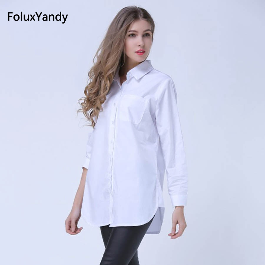 Classic White Shirts for Women Plus Size 3 4 5 XL Casual Loose Long Sleeve Blouse Shirt YWS05