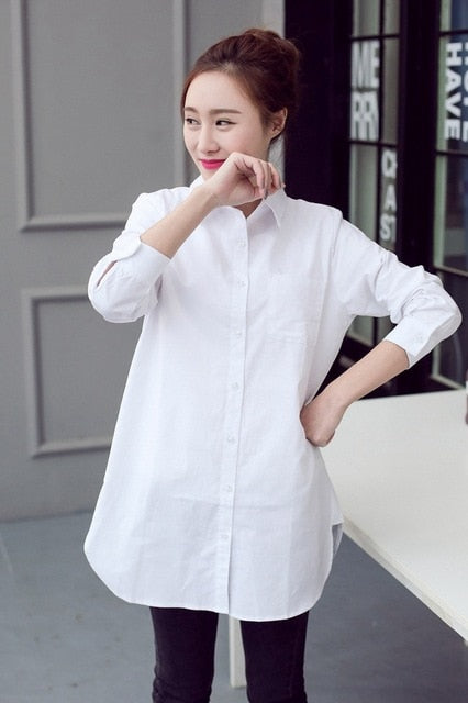 Classic White Shirts for Women Plus Size 3 4 5 XL Casual Loose Long Sleeve Blouse Shirt YWS05