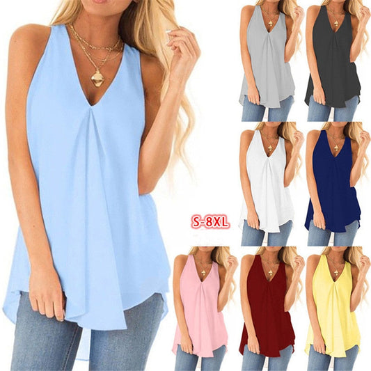 Oversize Clothes Sleeveless Women&#39;s Chiffon Shirt Summer Loose Sleeveless Solid Color Tops Ladies Blouse Plus Size Casual Shirts