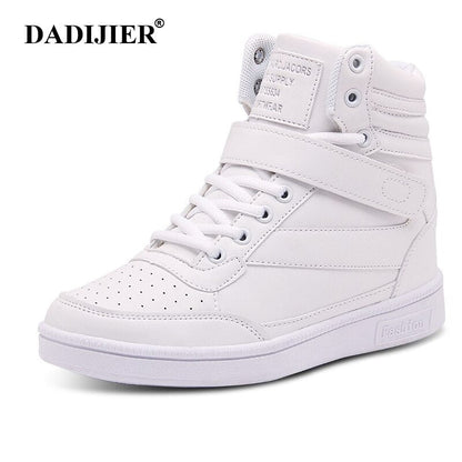 Women Casual Shoes Espadrilles Platform Hidden Increasing Sneakers PU Leather Shoes Woman High Top White Shoes ST213