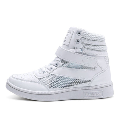 Women Casual Shoes Espadrilles Platform Hidden Increasing Sneakers PU Leather Shoes Woman High Top White Shoes ST213