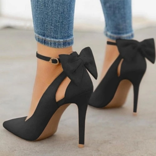 Women Pointed Toe High Heels Woman Thin Heels Ladies Sexy Pumps Ladies Buckle Strap Female Fashion Bowknot Shoes Plus Size 34-43