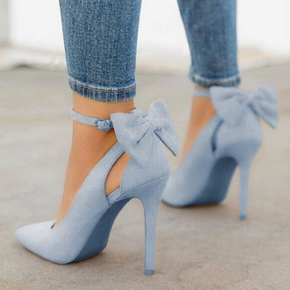 Women Pointed Toe High Heels Woman Thin Heels Ladies Sexy Pumps Ladies Buckle Strap Female Fashion Bowknot Shoes Plus Size 34-43