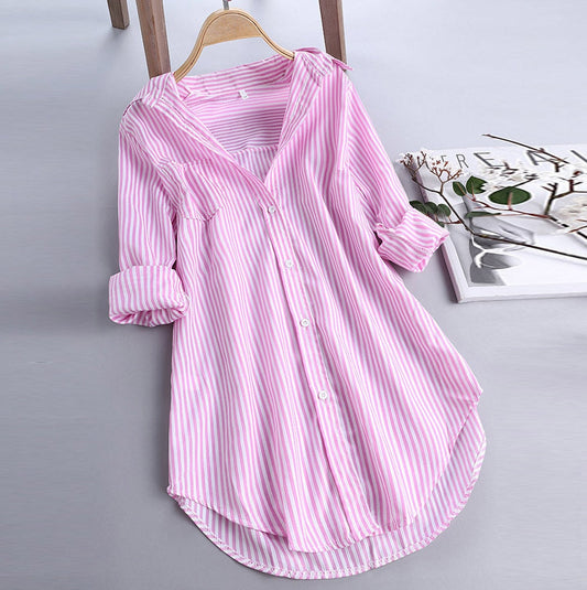 Womens Tops And Blouses Fashion Long Sleeve Woman Casual Button Up Pullover Shirts Striped Top Plus Size Tunic Blouse #g2