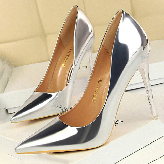 xakxx Woman Pumps Patent Leather High Heels Shoes Women Basic Pump Wedding Shoes Female Stiletto Women Heel Plus Size 43