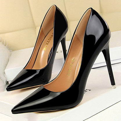 xakxx Woman Pumps Patent Leather High Heels Shoes Women Basic Pump Wedding Shoes Female Stiletto Women Heel Plus Size 43