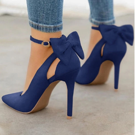 Women Pointed Toe High Heels Woman Thin Heels Ladies Sexy Pumps Ladies Buckle Strap Female Fashion Bowknot Shoes Plus Size 34-43