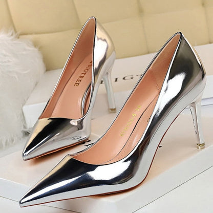 xakxx Woman Pumps Patent Leather High Heels Shoes Women Basic Pump Wedding Shoes Female Stiletto Women Heel Plus Size 43