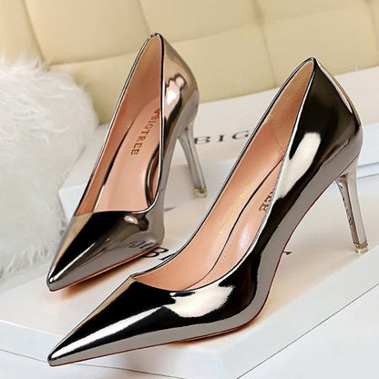 xakxx Woman Pumps Patent Leather High Heels Shoes Women Basic Pump Wedding Shoes Female Stiletto Women Heel Plus Size 43