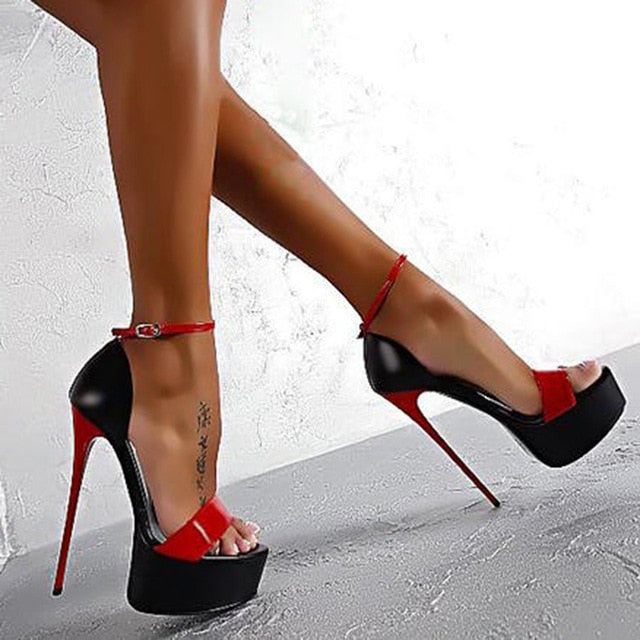 xakxx Hot Sales Summer Style Sexy 16cm Women Sandals High Heels Open Toe Buckles Nightclub Party Shoe Black Big Size 15