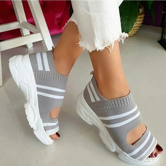 xakxx Women's Sandals Wedges Footwear Summer Platform Sandals Women Shoes Female Slip on Peep Toe Knitted Ladies Sneakers Casual