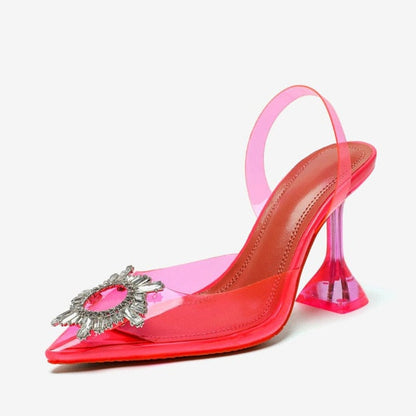 Big size 44 45 Women Pumps Elegant Pointed toe Rhinestones High heels Wedding Shoes Crystal Clear heeled Slingback Pumps Sandals