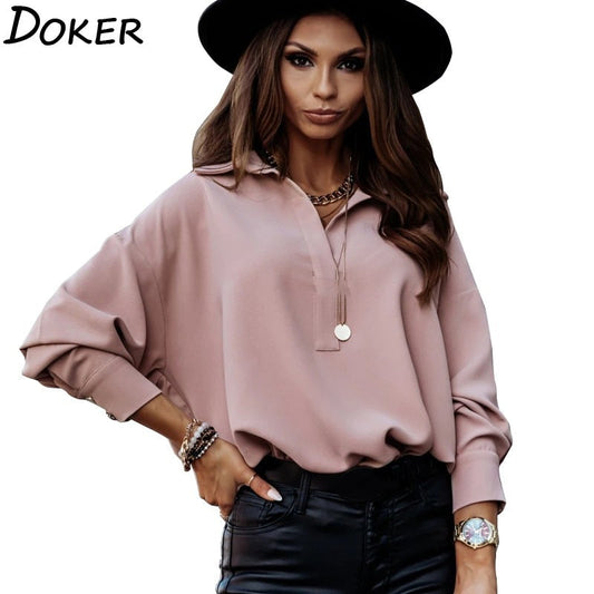 Office Blouse Womens  Fashion Turn-down Collar Lantern Long Sleeve Elegant Ladies Shirts Plus Size White Tops And Blouses