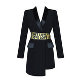 Winter new women slim coat blazer black long sleeve deep V-neck single buckle belt suit jacket Female  fashion party coat