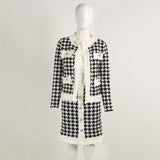 xakxx  Autumn New Sexy Party Two-Piece Ladies Chic Thousand Bird Plaid Casual Jacket &Amp; Mini Skirt Gold Button Office Women Set