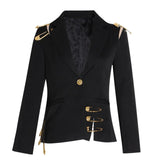 Women's Black V-Neck Mesh Pin Temperament Jacket New Lapel Long-Sleeved Slim Jacket Fashion Winter  New
