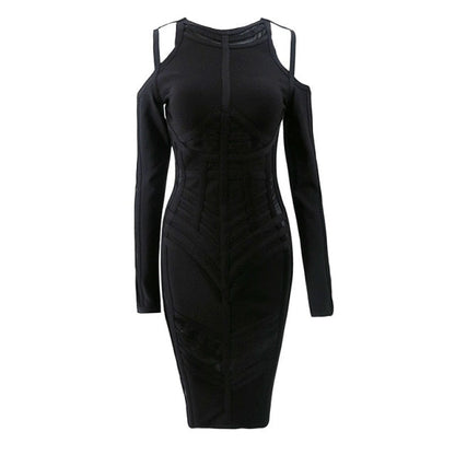 xakxx  Autumn New Sexy Women&#39;S Bandage Dress Long-Sleeved Mesh Stitching Bodycon Dress Club Celebrity Evening Party Vestidos