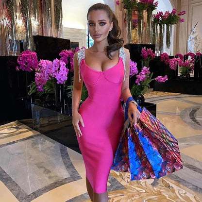 Summer New Diamond tassel Bandage Dress Sexy Sleeveless Bodycon Dresses Female Club Celebrity Evening Party Vestidos