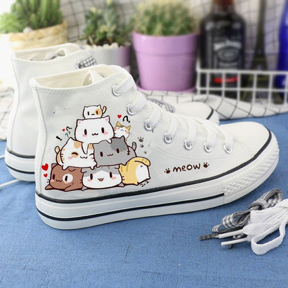 xakxx Women Cartoon Canvas Shoes Fashion vulcanized Anime White Green Sneakers Girls High Flat Female Women's sports For Footwear