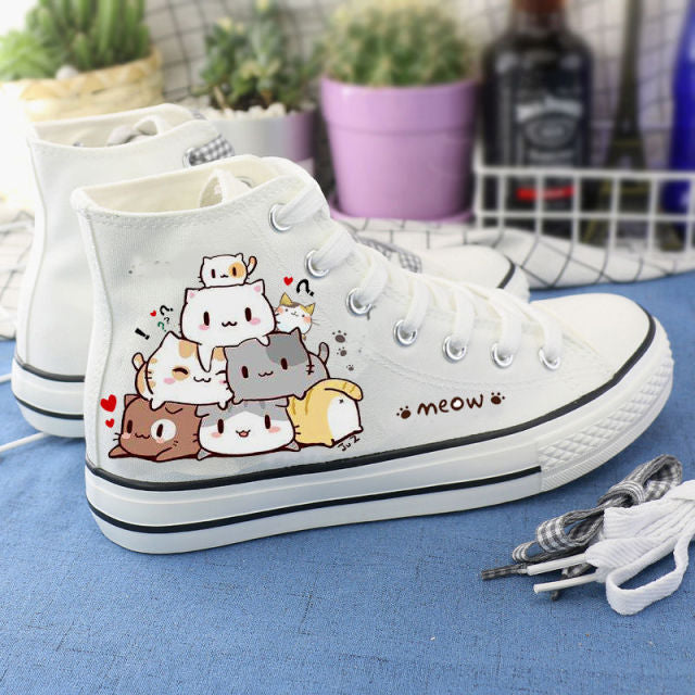 xakxx Women Cartoon Canvas Shoes Fashion vulcanized Anime White Green Sneakers Girls High Flat Female Women's sports For Footwear