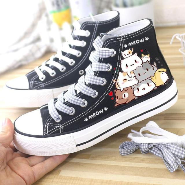 xakxx Women Cartoon Canvas Shoes Fashion vulcanized Anime White Green Sneakers Girls High Flat Female Women's sports For Footwear